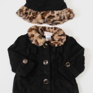 Little Lass Baby Girl Coat & Hat / Leopard Trim